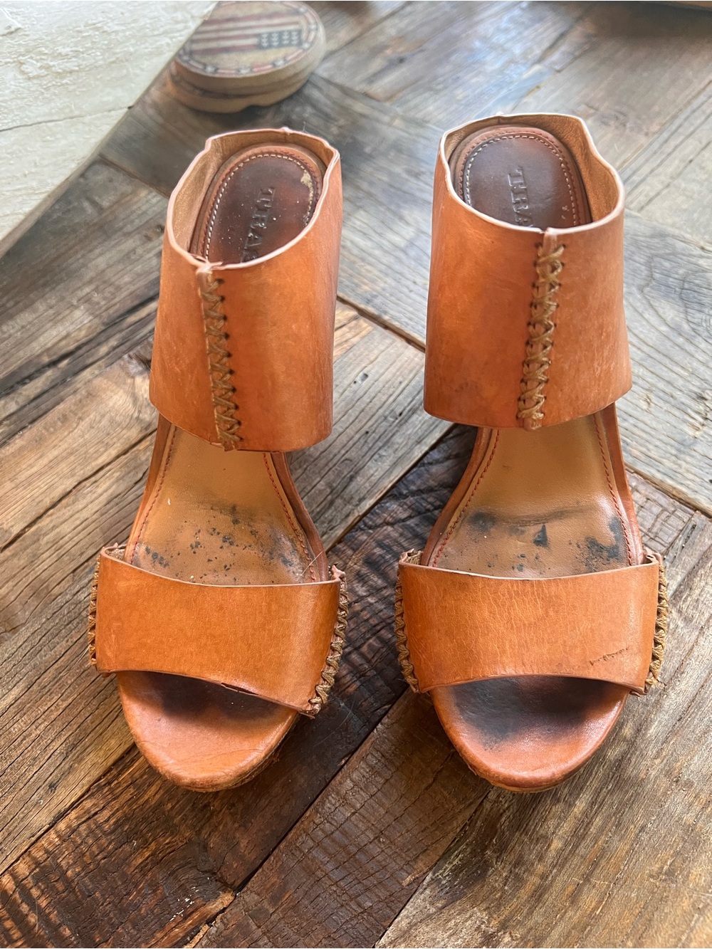 Trask Riki Mule Tan Leather Wedge, sz 8